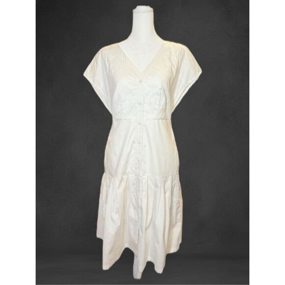 eshakti Women’s White Button Short Sleeved Dress with Pockets Size L NWOT Nurse - Picture 1 of 8